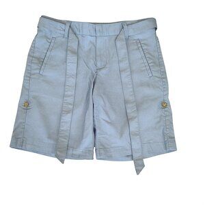 TOMMY HILFIGER Women's Light Blue Belted Shorts Size 0 Cotton Blend Button Tabs
